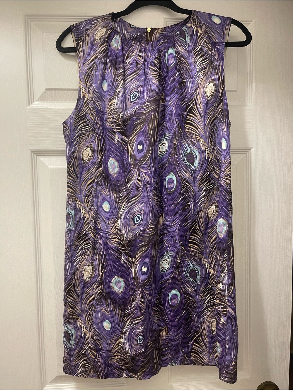 Tory Burch Purple Peacock Feather Silk Blend Shift Dress Size 10